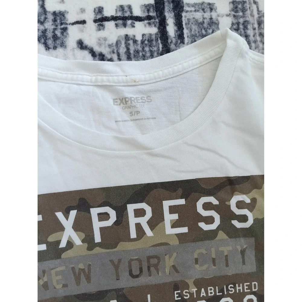 Express Men's White Graphic‎ Tee with Camouflage Print